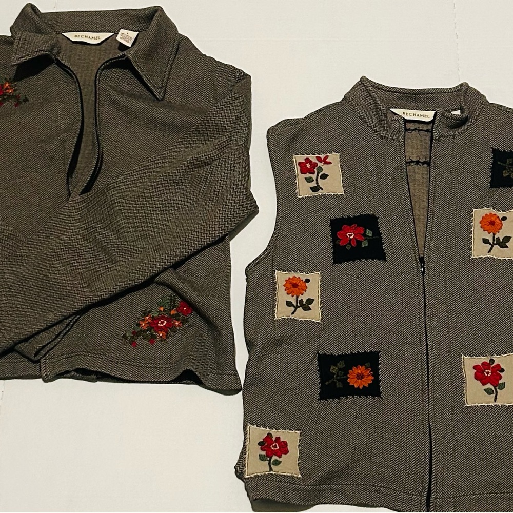 Bechamel, Two-Piece, Herringbone Embroidered Jacket and Vest Set